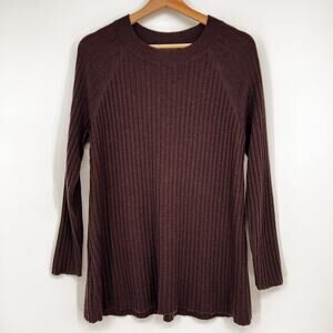 Eileen Fisher Extra Fine Merino Wool Sweater S Dark Brown Italian Yarn Ribbed